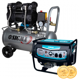 Набор генератор 3.5/4.0кВт 4-х тактный ручной запуск + компрессор двухцилиндровый безмасляный 1.5кВт SIGMA (57104312)