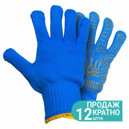 Перчатки трикотажные с точечным ПВХ покрытием р10 Тризуб КРАТНО 12 парам (синие) SIGMA (9442621)