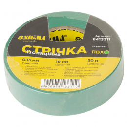 Лента изоляционная ПВХ зеленая 0.13мм×19мм×20м SIGMA (8413311)
