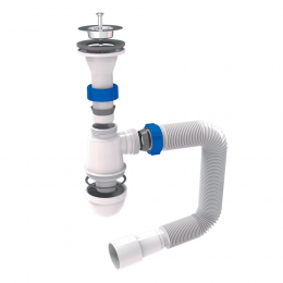 Сифон для раковины с выпуском из нерж. стали и гибким отводом 1¼