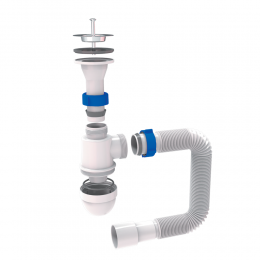 Сифон для раковины с выпуском из нерж. стали и гибким отводом 1½